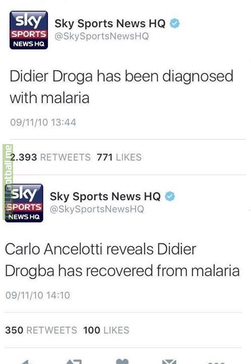 Throwback to when Didier Drogba beat Malaria in just 26 minutes.