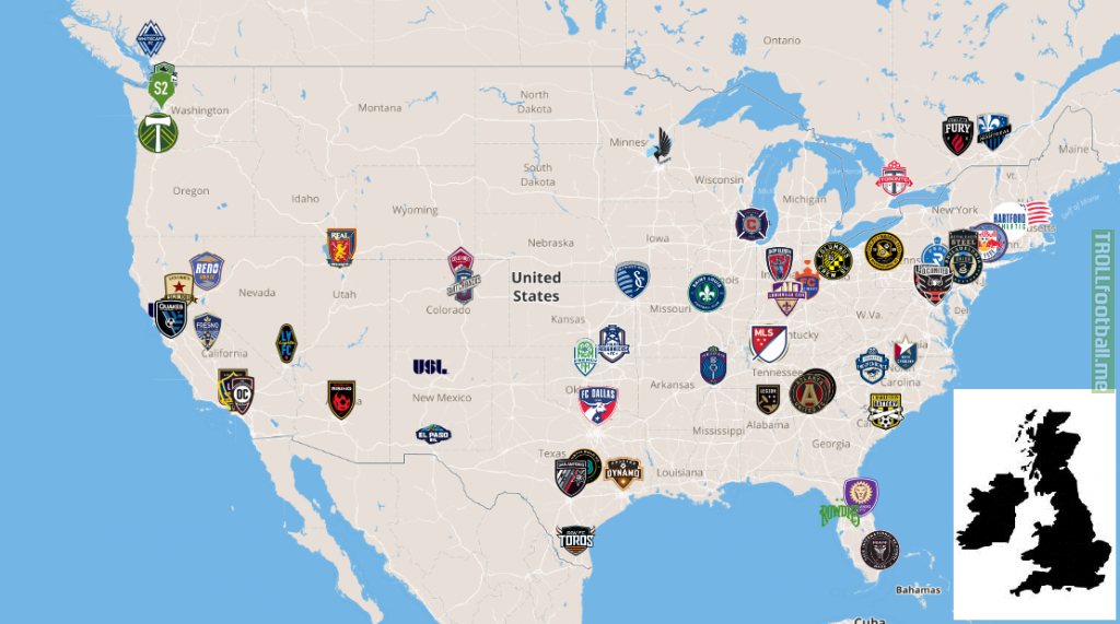 The Football Map of the United States : r/MLS