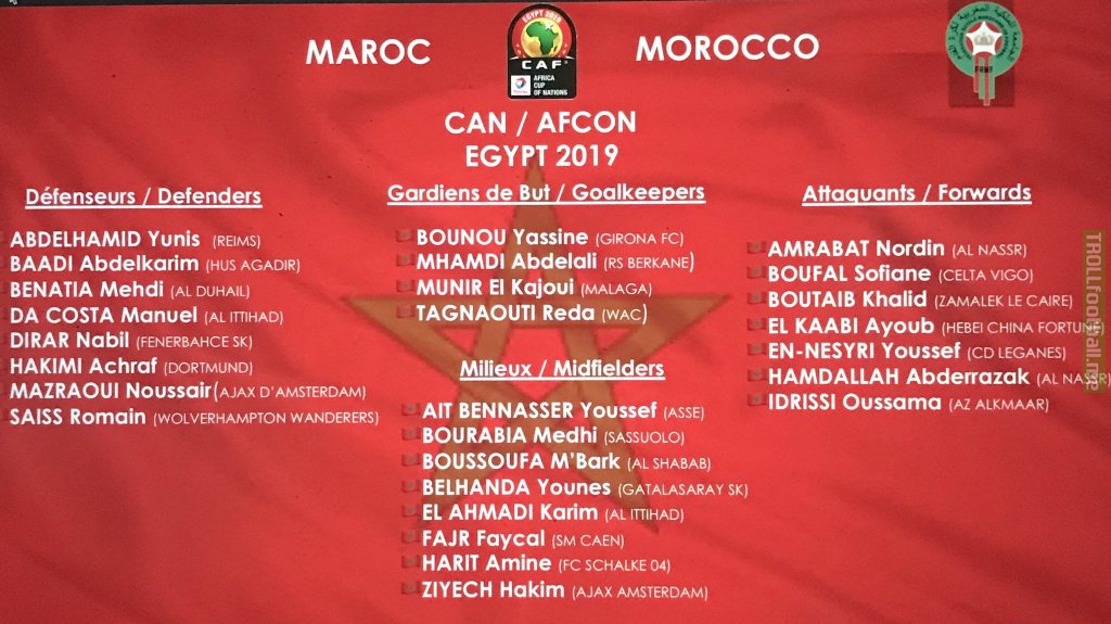 Morocco's squad for the upcoming AFCON