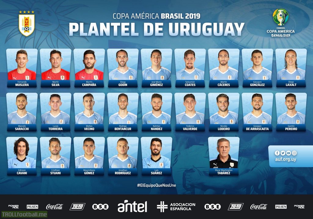 Uruguay Squad of 23 confirmed for Copa America 2019 Troll Football