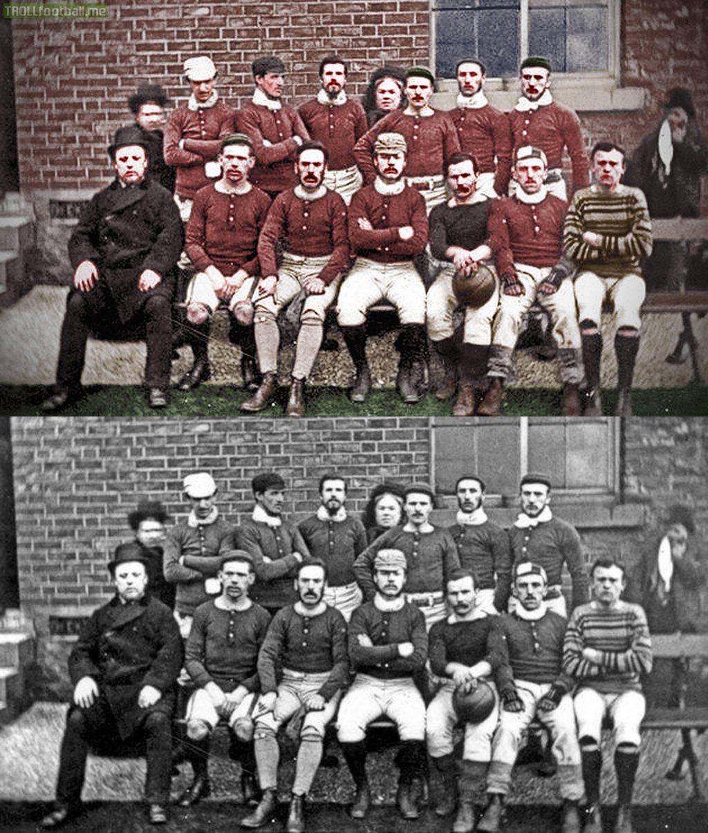 Sheffield F.C (oldest football club in the world) squad of 1876, colourised.