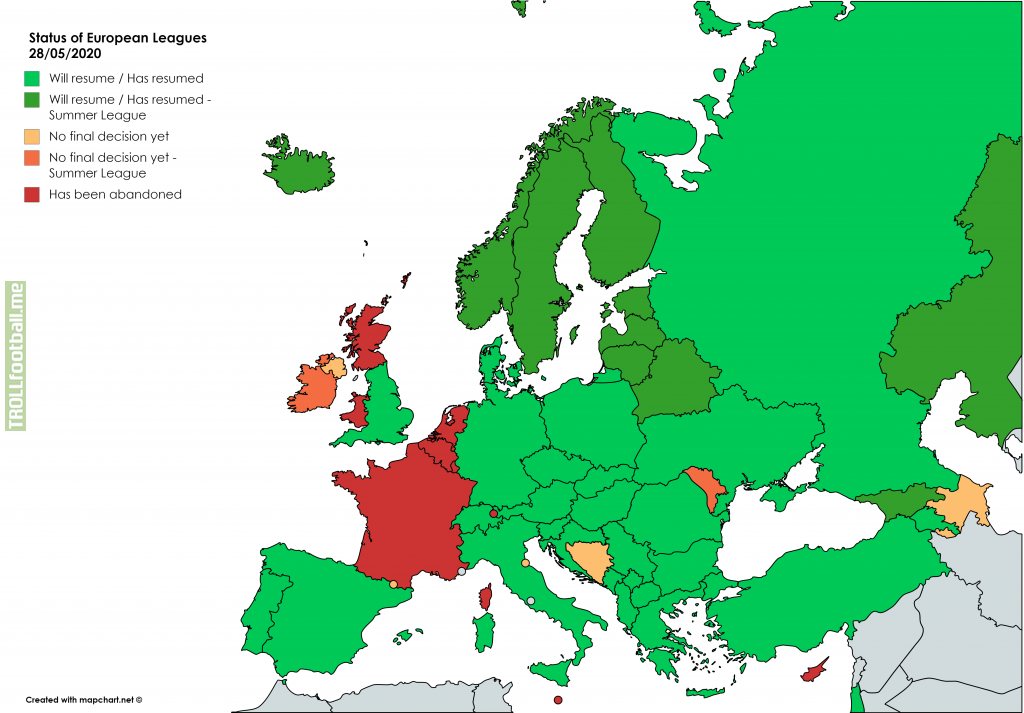 Status of European Leagues 28/05/20