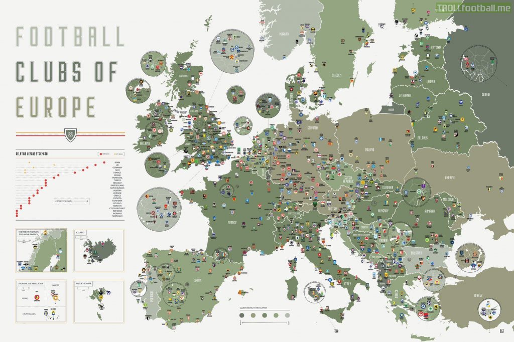 A map showing the location of the main football clubs in Europe that some might find interesting