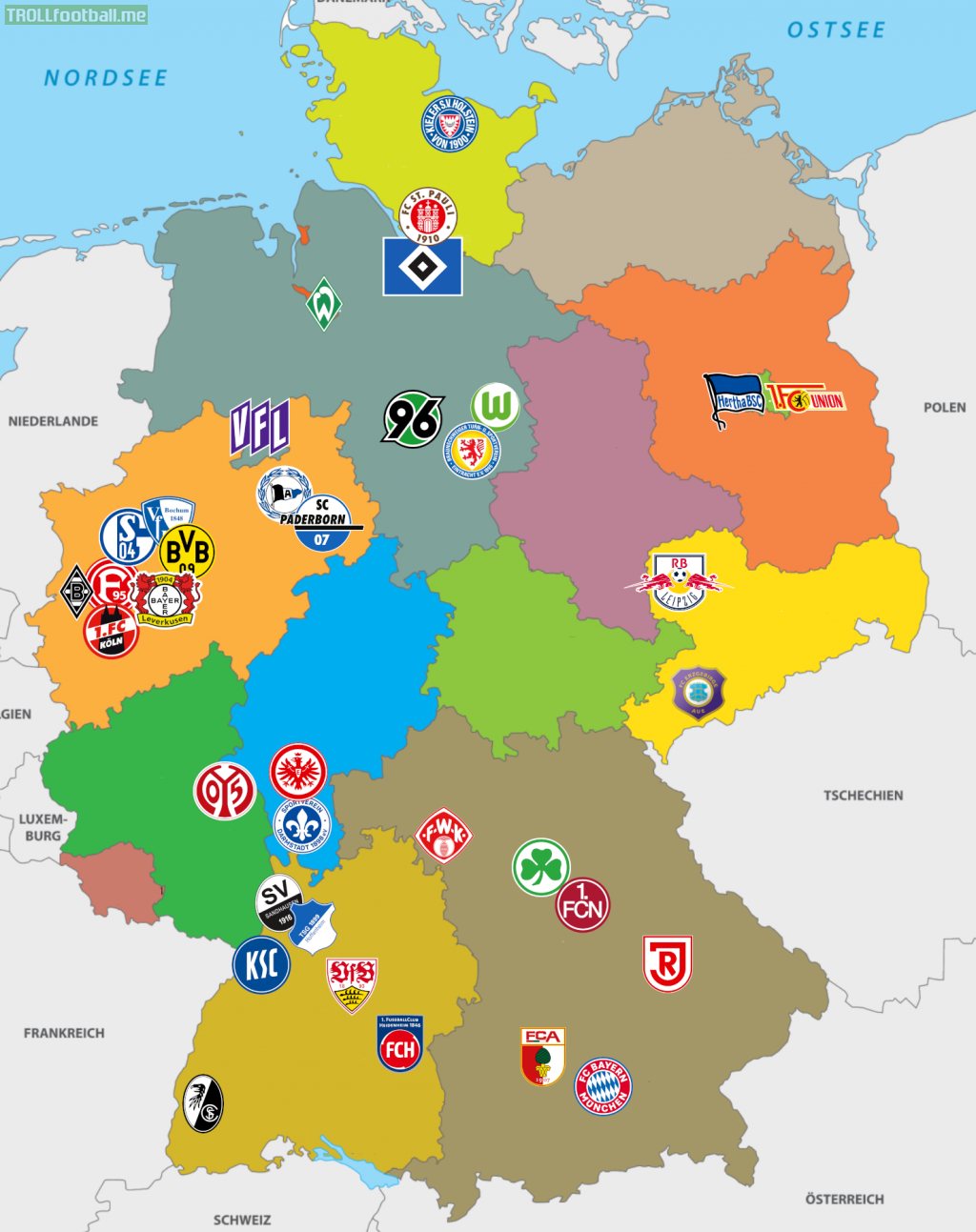 I made a map with all the teams from the 1st and 2nd Bundesliga for the 20/21 season