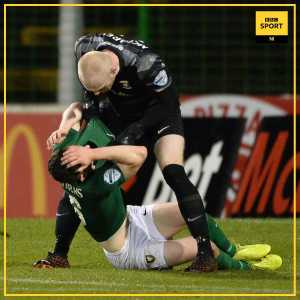 [James Dart] Irish league goalkeeper sent off for striking his own team mate for giving away the ball that leads to a goal.