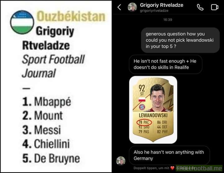 Uzbekian journalist explains why he didn't put Lewandowski into the top 5 for his ballon d'Or vote