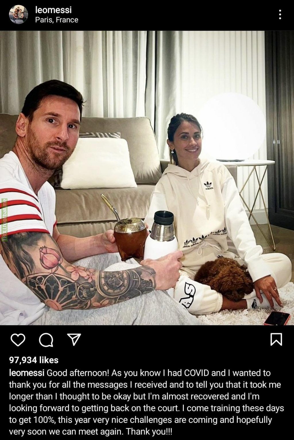 Leo Messi on “Good afternoon! As you know I had COVID and I to you for all the messages I received and to tell you that it took me