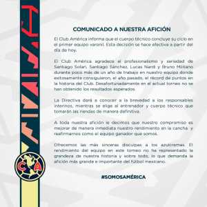 [Official] Santiago Solari is no longer head coach of Club America