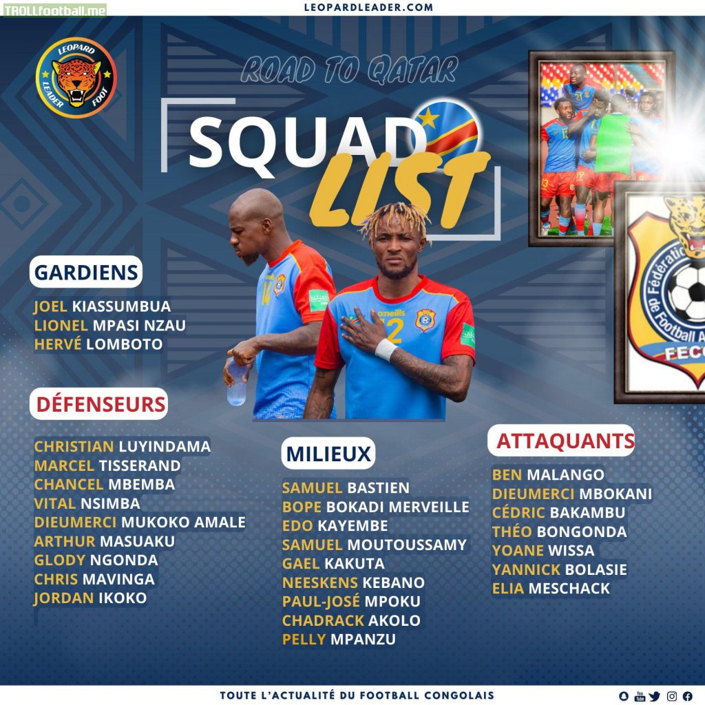 Congo DR squad for March World Cup qualifiers against Morocco