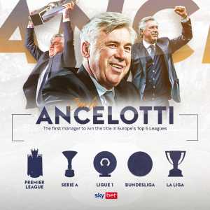 [Sky] Ancelotti becomes the first and only manager to conquer the continent's top five leagues.