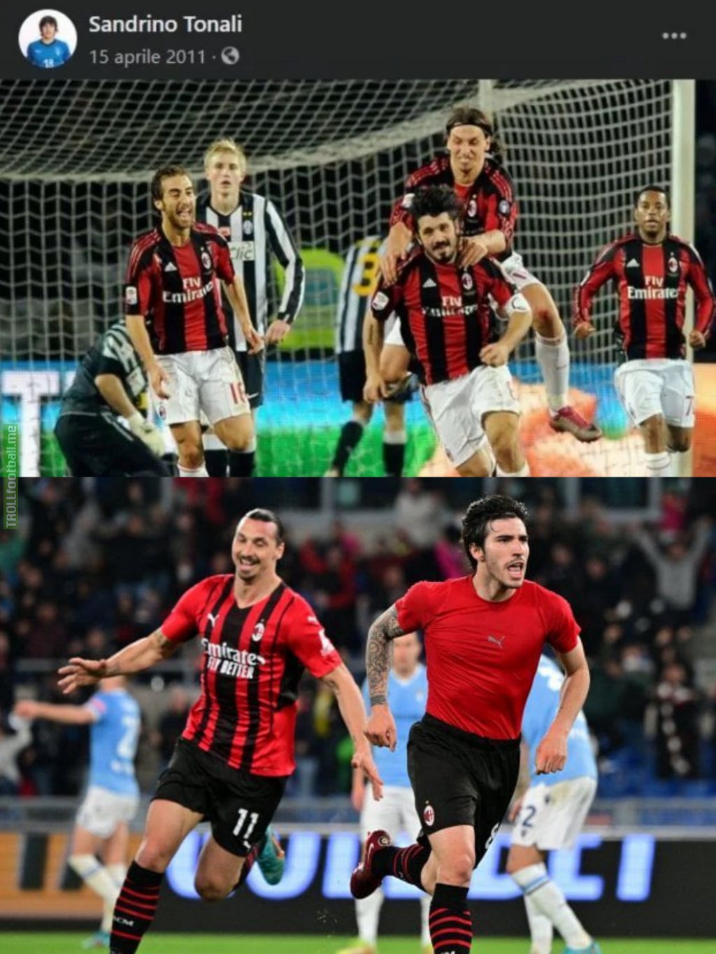 Sandro Tonali went from posting pictures of his football idol Gattuso celebrating with Ibra to actually playing with Ibra himself wearing the same shirt number as Gattuso