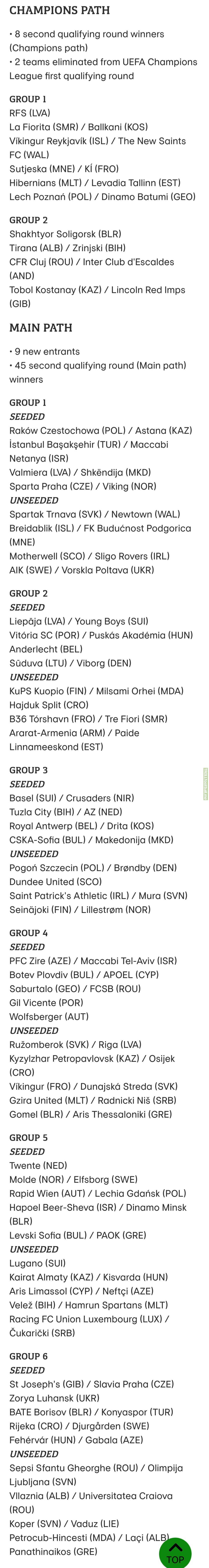 Conference League 3rd qualifying round possible opponents