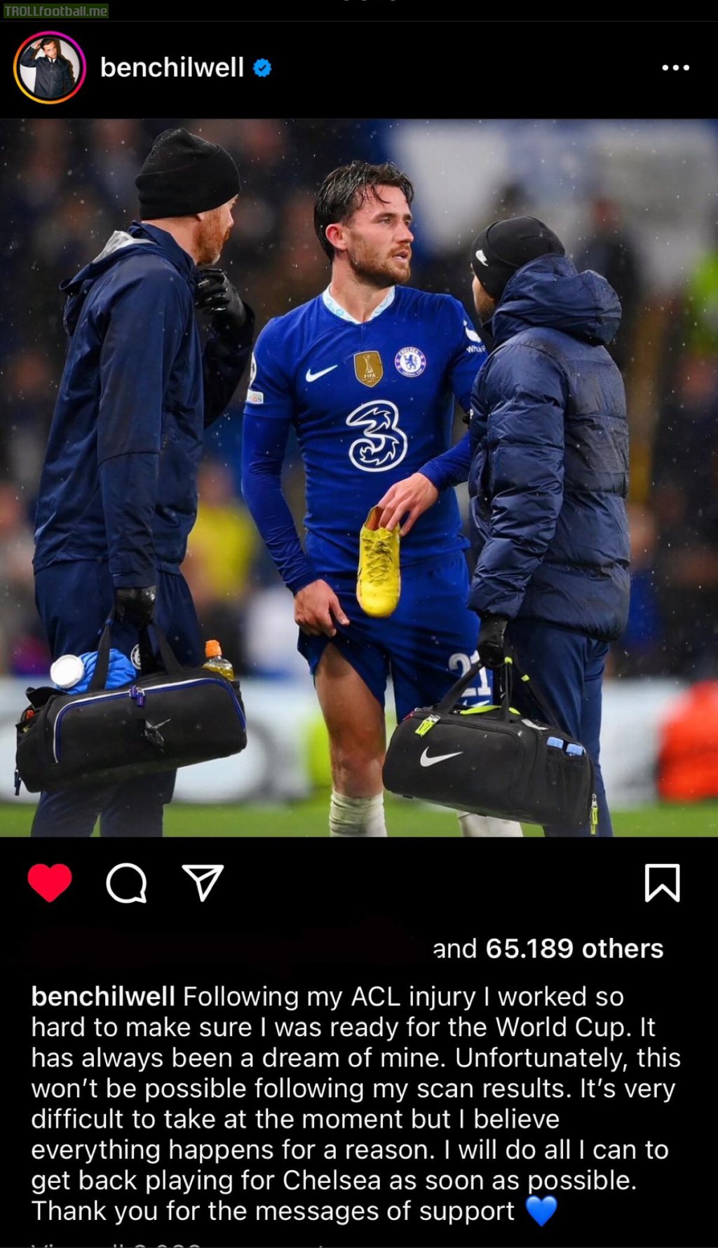 [Ben Chilwell] Following my ACL injury I worked so hard to make sure I was ready for the World Cup. It has always been a dream of mine. Unfortunately, this won’t be possible following my scan results. I’ll do all I can to get back playing for Chelsea ASAP. Thanks for the messages of support