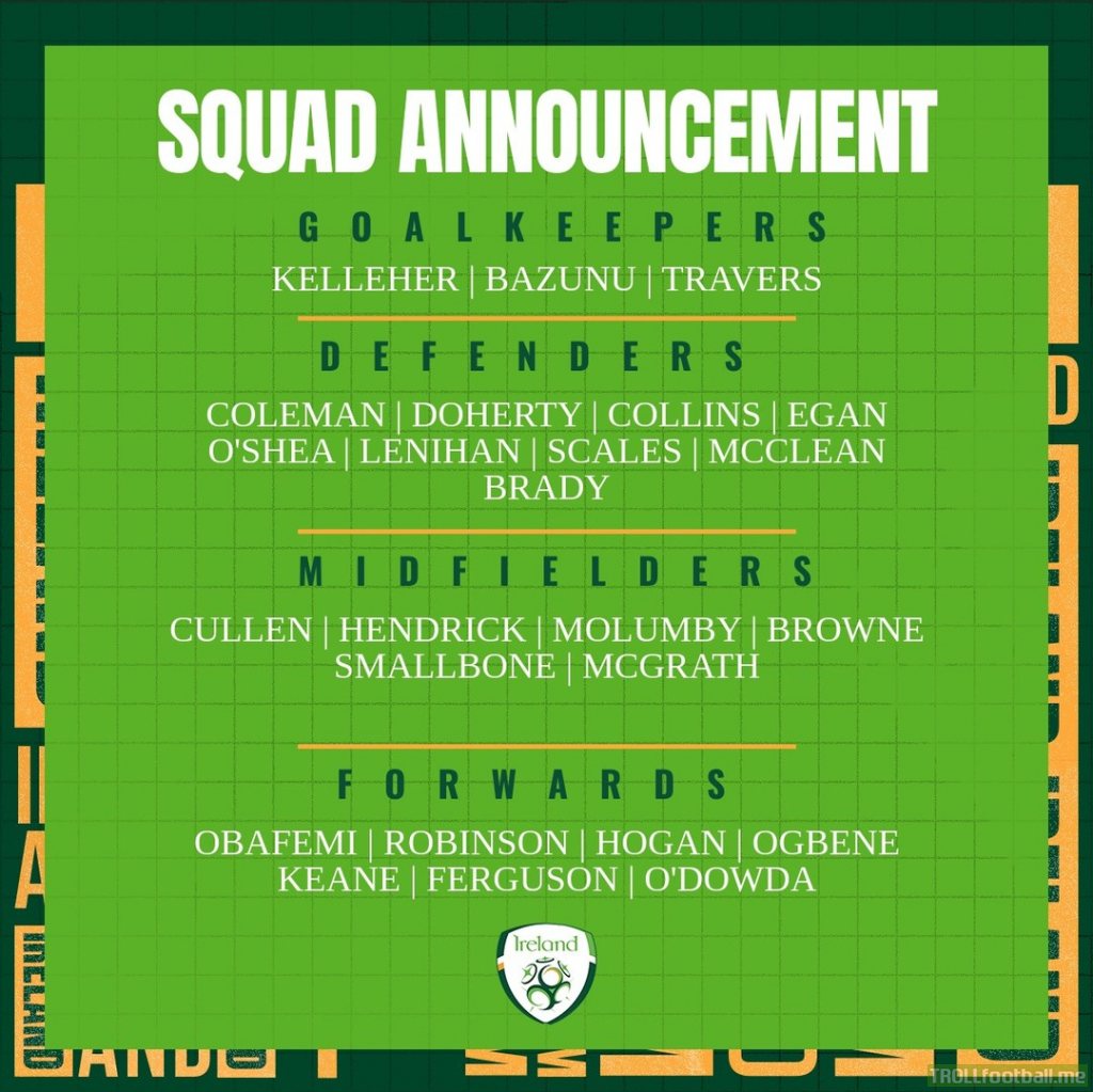 Republic of Ireland squad for friendlies vs Norway and Malta