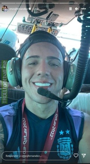 Enzo Fernández selfie from the helicopter taking him back to AFA's training ground in Ezeiza