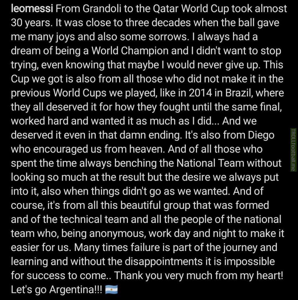 Lionel Messi's message on his recent Instagram post