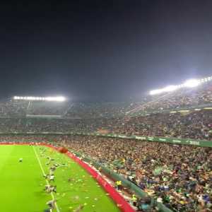 Real Betis fans doing the "Peluchada" during half time of the game against Athletic Bilbao - the yearly tradition of throwing stuffed animals on the pitch that will be gifted to disadvantaged children