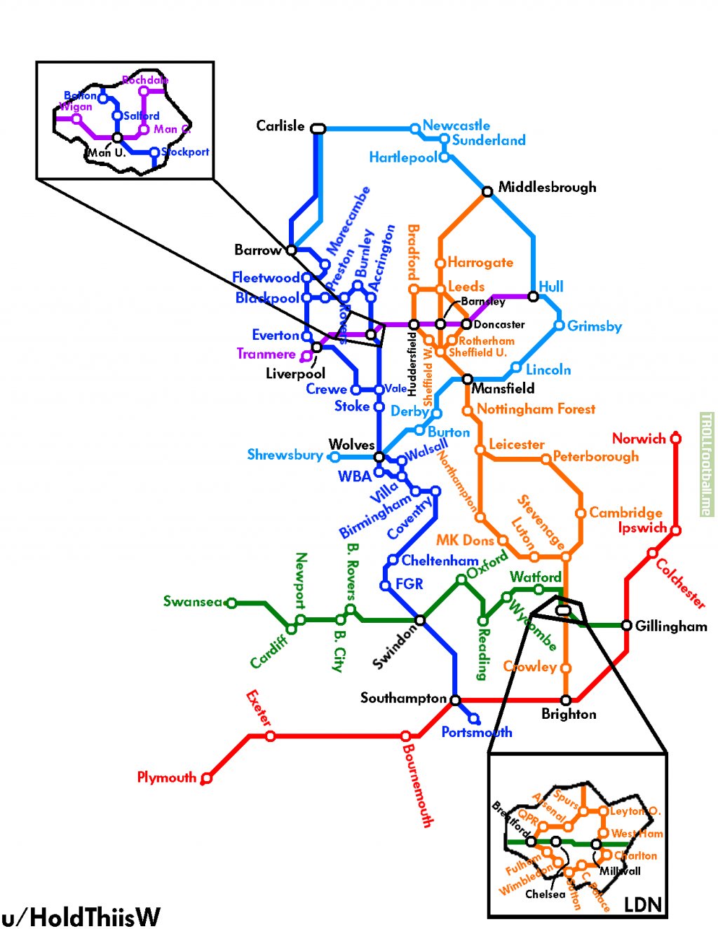 If every club in the 92 (England's Top 4 Divisions) was connected by a country-wide subway system [OC}
