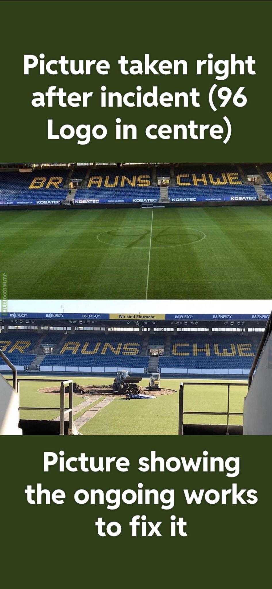 The pitch caring team of Eintracht Braunschweig chose a pretty radical solution to the provocative lawn marking of Hannover 96 fans