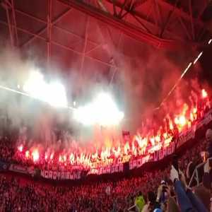 Scenes yesterday in the away end as 20 000 HSV supporters travel to Düsseldorf in the 2. Bundesliga