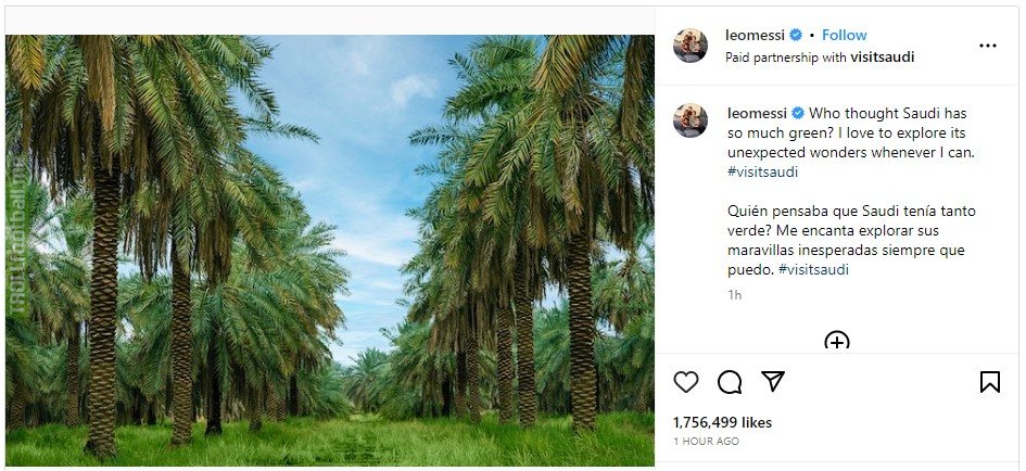 Leo Messi on Instagram: "Who thought Saudi has so much green? I love to explore its unexpected wonders whenever I can. #visitsaudi